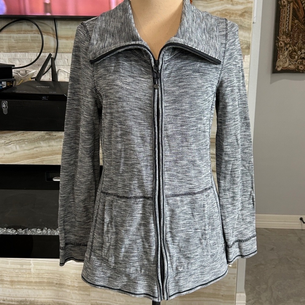 T by Talbots Gray Knit Full Zip Jacket with Pockets, Women's Small